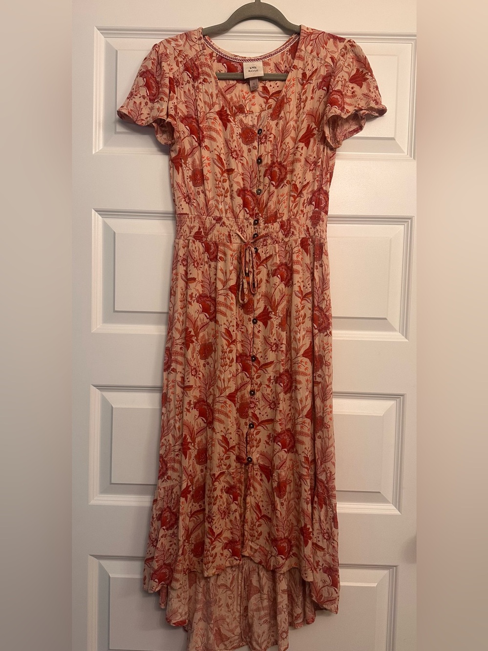 Knox Rose Rust Floral Button-Front Maxi Dress